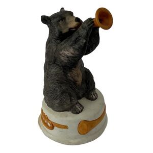 Vintage Brown Bear Playing Instrument Music Box Play “Autumn Leaves”